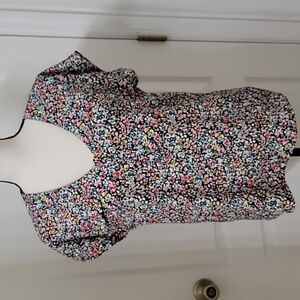 Christopher & Banks Size M Black Ditzy Floral Short Sleeve Blouse, EUC